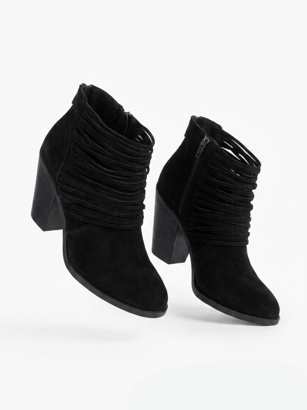 Classic Black Suede Ankle Booties with Stacked Heel size 8